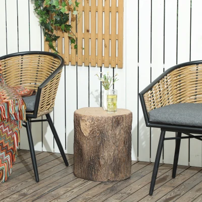 Outsunny Taburete de Jardín Decorativo Forma de Tocón de Árbol Estable Uso Multifuncional Carga 110 kg Ø38x42 cm Madera Natural