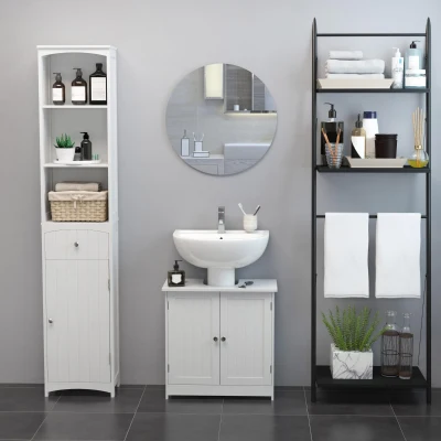 HOMCOM Under Sink Storage Cabinet Wooden 2 Layers White