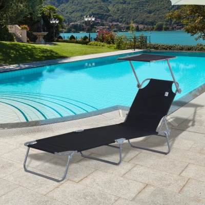 Outsunny Foldable Sun Lounger Chair Black with Adjustable Backrest
