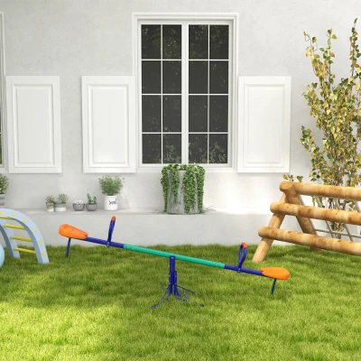 Outsunny Balancín para Niños Giratorio 360° con Barra con Longitud Ajustable Poste Amortiguador y Base de Acero Multicolor