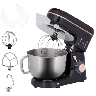 HOMCOM Stand Mixer, 5L Food Mixer for Baking, 6 Speeds and Pulse Setting, 1400W Cake Electric Kitchen Mixer with Dough Hook, Whisk, Stainless Steel Bowl, Splash Guard, Beater, Black