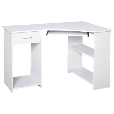 HOMCOM L-Shaped Computer Desk White with Shelves & Drawer