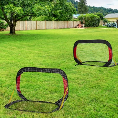 HOMCOM Fußballtor Klapptor 2er-Set mit Tragetasche 120 x 80 x 80cm Stahl Schwarz+Rot+Gold