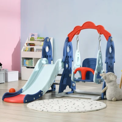 AIYAPLAY Juego de Tobogán y Columpio para Niños de 1-3 Años 3 en 1 con Columpio Tobogán y Aro de Baloncesto Multicolor