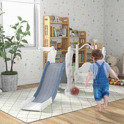 AIYAPLAY Juego de Tobogán y Columpio para Niños 3 en 1 Columpio para Niños de 18-48 Meses Carga 30 kg 150x185x92 cm Blanco y Azul
