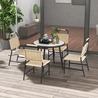 Outsunny Set da Giardino con 4 Sedie Rattan PE e Tavolo in Vetro