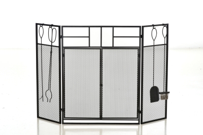 HOMCOM Salvachispas para Chimenea Protector de Chimenea Plegable con Paneles con Doble Puerta 4 Herramientas Estructura de Metal y Ganchos 106x79 cm Negro