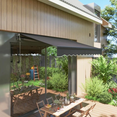 Outsunny Toldo Eléctrico Retráctil con Manivela Inclinación Ajustable y Protección UV para Jardín Terraza 296x250 cm Gris Oscuro