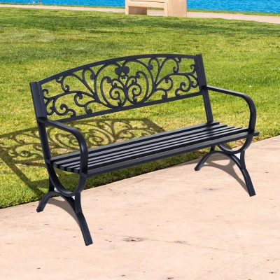 Outsunny 2-Sitzer Gartenbank Sitzbank 240kg belastbar Bank Gartenmöbel für den Innen- und Außenbereich geeignet 127x60x85 cm Schwarz