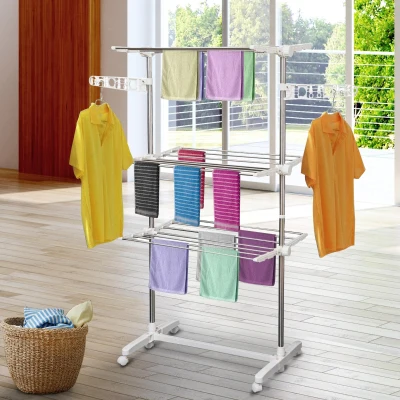 HOMCOM Séchoir Linge Pliable 3 Niveaux Int/Ext Métal