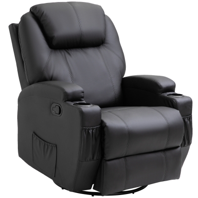 HOMCOM Recliner Armchair Black Massage Swivel PU Leather