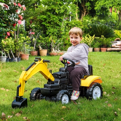 HOMCOM Trator a Pedais para Crianças Escavadora para Crianças com Pá Dianteira e Buzina Trator Infantil 107x42x71 cm Amarelo