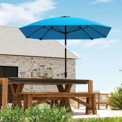 Outsunny Sombrilla de Jardín 233x233 cm Ángulo Ajustable Impermeable Poste de Aluminio Varillas de Fibra de Vidrio Manivela Azul