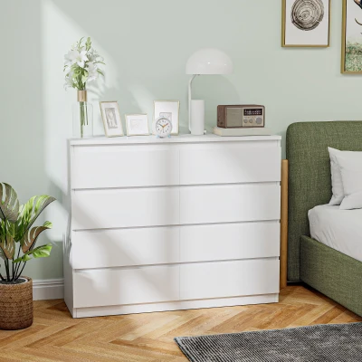 HOMCOM Cassettiera 8 Cassetti in Legno 120x39x100 cm Bianco