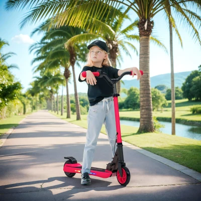 SPORTNOW Trotinete Elétrica Dobrável para Crianças 120 W Autonomia 6 km e Máximo 10 km/h com Travão Luzes LED 74x52x83-87 cm Vermelho
