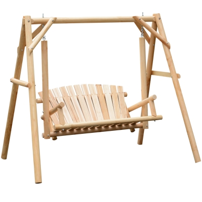 Outsunny 2 Seater Swing Chair Larch Wood Garden Lounger