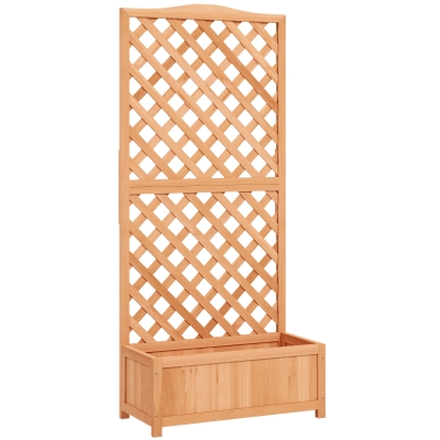 Outsunny Jardinera con enrejado maceta de flores con enrejado fondo con listones madera sólida 76x36x170 cm marrón