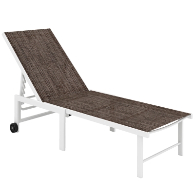 Outsunny Tumbona Reclinable de Jardín Exterior con Ruedas Respaldo Ajustable en 5 Posiciones y Marco de Acero 166 Marrón