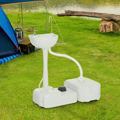 Outsunny Camping-Waschbecken mit Auffangbehälter, Seifenspender, 17L Wassertank, mobil, hellgrau