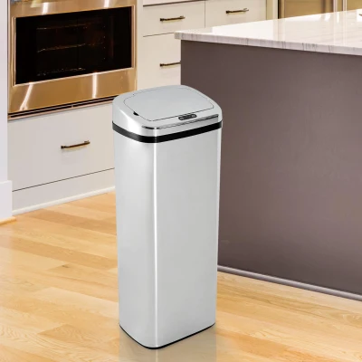 HOMCOM Sensor Mülleimer 50L Automatik Mülleimer mit Bewegungssensor, Wasserdichter Abfalleimer für Büro, Schlafzimmer, Küchen Edelstahl Silber