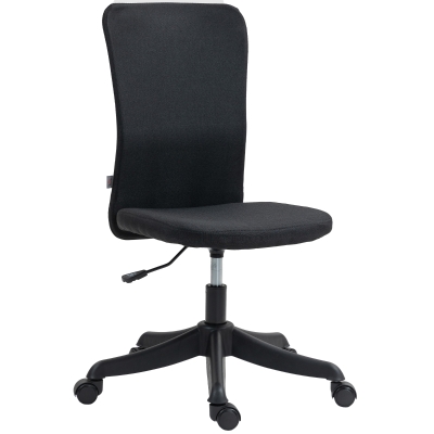 HOMCOM Silla de Oficina con Ruedas Altura Ajustable y Tapizado en Lino Sintético para Oficina o Estudio 53x43x85-93 cm Negro