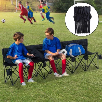 Outsunny 6-Seater Folding Bench Portable Sports Chair Black