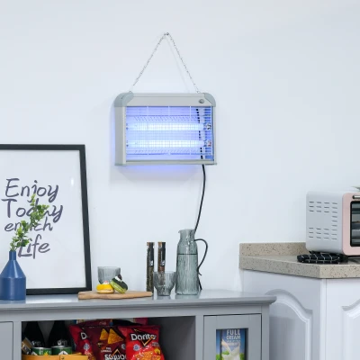 Outsunny Lâmpada Anti-Mosquitos Elétrica 20W Mata Mosquitos Elétrico Área 60 m² Seguro e Eficaz com Luz UV 37,5x8,5x26,5cm Branco e Cinza