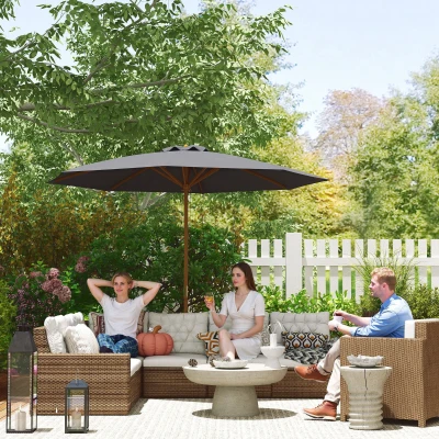 Outsunny Wooden Patio Umbrella 3m Dark Grey