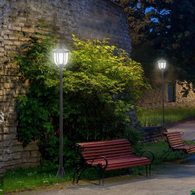 Outsunny Lámpara Solar de Jardín Farola con 6 Luces LED con Batería Recargable Solar con Autonomía de 6-8 Horas Ø26,5x177cm Negro