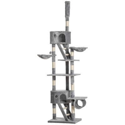 PawHut Cat Tree Indoor Adjustable Height 240-260cm Light Grey