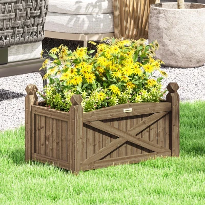 Outsunny Jardinera de Madera Elevada para Cultivar Plantas Flores Hierba para Jardín Balcón Terraza 60x39x37 cm Café Oscuro