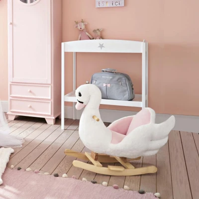HOMCOM Kids Rocking Horse Plush Swan Toy White & Pink