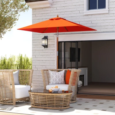 Outsunny Wooden Patio Umbrella Orange