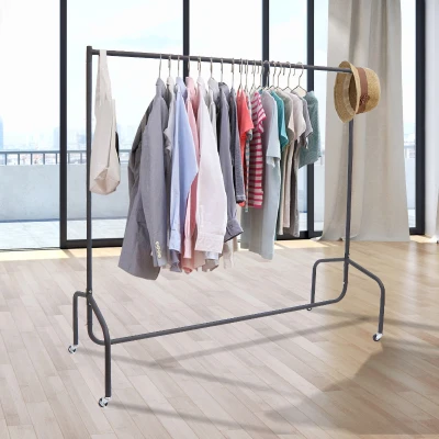 HOMCOM Charriot com Rodas 150x60x170 cm Organizador de Roupas com Rodas para Dormitório Entrada Corredor Preto