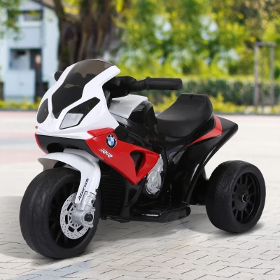 HOMCOM Elektro Kindermotorrad BMW S1000RR Elektromotorrad mit Musik, Scheinwerfer, Kinder Elektro Motorrad für Kinder von 18-36 Monaten Rot