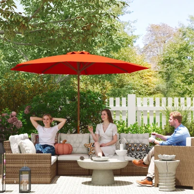 Outsunny Wooden Patio Umbrella 3m Orange