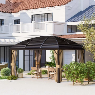 Outsunny Gartenpavillon, Partyzelt, Festzelt, 4 x Doppel-Seitenteile, wasserdicht, 2 Laternenhaken, ca. 4 x 3 x 2,8 m, Braun