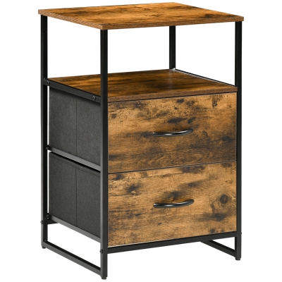 HOMCOM Mesita Auxiliar de Estilo Industrial con Cajones de Tela Plegables y Estante Abierto 45x40x70,5 cm Marrón Rústico