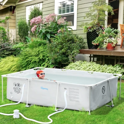 Outsunny Piscina Desmontable Tubular 292x190x75 cm con Depuradora de Cartucho 1200L/H Piscina Rectangular de Exterior para Adultos y Niños 3600L Gris