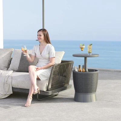 Outsunny Mesa Nevera para Exterior 41 L 3 en 1 Cool Bar Mesa Auxiliar con Altura Ajustable Cubo de Hielo Tapa Elevable Gris