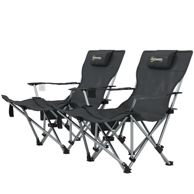 Outsunny 2er Set Campingstuhl faltbar Angelstuhl mit abnehmbar Fußstütze Kopfstütze Getränkehalter belastbar 120 kg Schwarz