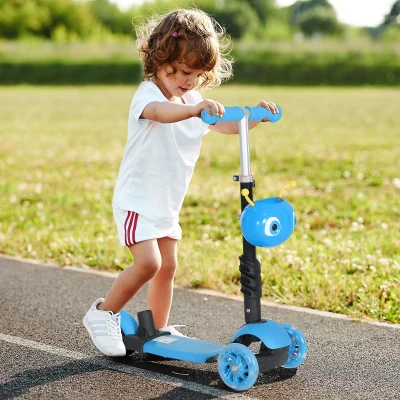 HOMCOM 3 en 1 Patinete para Niños de +18 Meses Scooter de 3 Ruedas con Asiento Extraíble Manillar Mango de Empuje Altura Ajustable 62x25x72,5 cm Azul