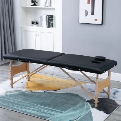 HOMCOM Camilla de Masaje Plegable con Marco de Madera con Altura Regulable y Bolsa de Transporte 186x60x58-81 cm Negro