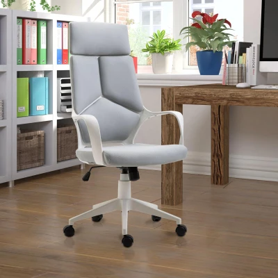 HOMCOM Sedia ufficio 63cm x 63cm x 127cm Grigio, Bianco