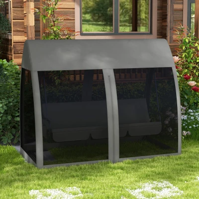 Outsunny 3-Sitzer-Terrassen-Schaukel, Veranda-Schaukel mit Bettfunktion, Hollywoodschaukel mit Mückennetz und Stahlrahmen, Grau