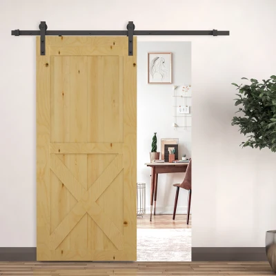 HOMCOM Kit de Instalação de Porta de Correr de madeira Guia de trilhos com parafusos carga 90kg Kit de acessórios de ferragens para portas deslizantes de madeira