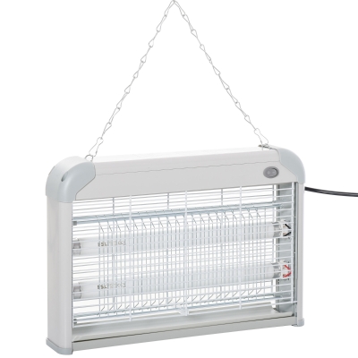 Outsunny Lâmpada Anti-mosquito Elétrica com Luz Ultravioleta 20W com 2 Tubos LED Área de Ação 60m² 39x7.5x26.5 cm Branco