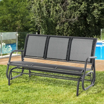 Outsunny 3-Sitzer Schaukelstuhl Gartenbank mit Schaukelmechanismus Gartenschaukel Sitzbank aus Metall Parkbank bis 300 kg belastbar Gartenmöbel für Garten, Terrasse, 147 x 70 x 85 cm Dunkelgrau