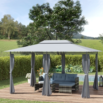 Outsunny 10 x 13ft Outdoor 2 Tier Steel Frame Gazebo with Curtains Black Grey