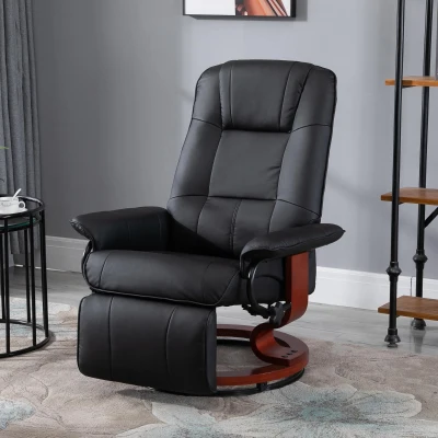 HOMCOM Fauteuil Relax Pivotant 360° Repose-Pieds Bois Noir